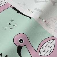 Cute little tropical flamingo birds for girls fun spring summer illustration design mint violet