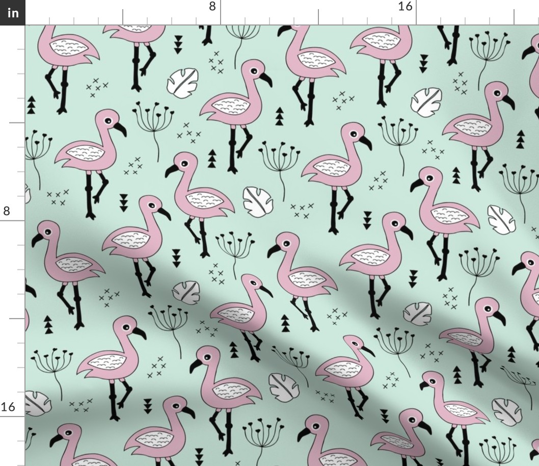 Cute little tropical flamingo birds for girls fun spring summer illustration design mint violet