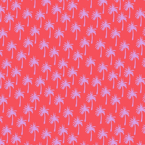 Bright Coral with Lavender Palm Trees