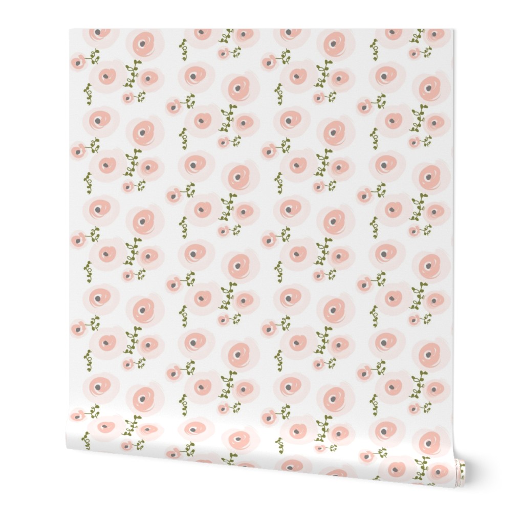 Pale Watercolor Floral - Peach, Blush, Grey, Olive Floral