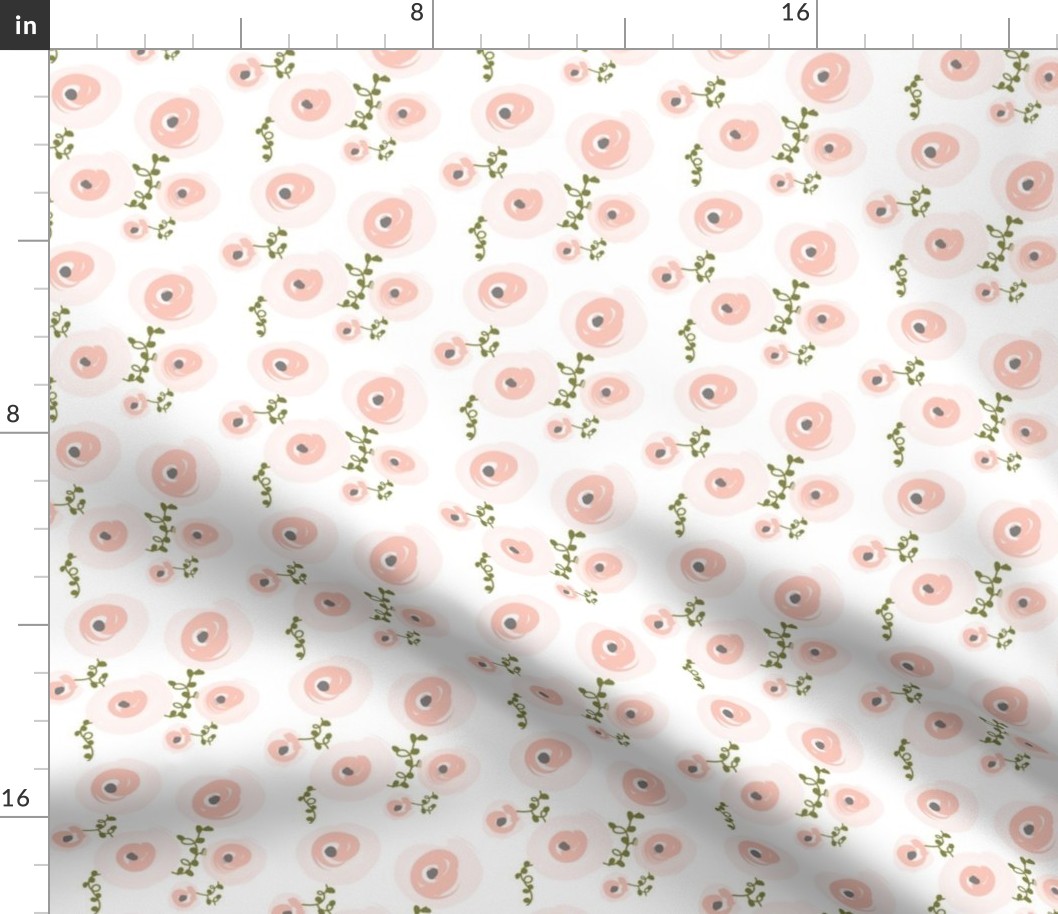 Pale Watercolor Floral - SMALL VERSION -  Blush, Peach, Grey, Olive Floral