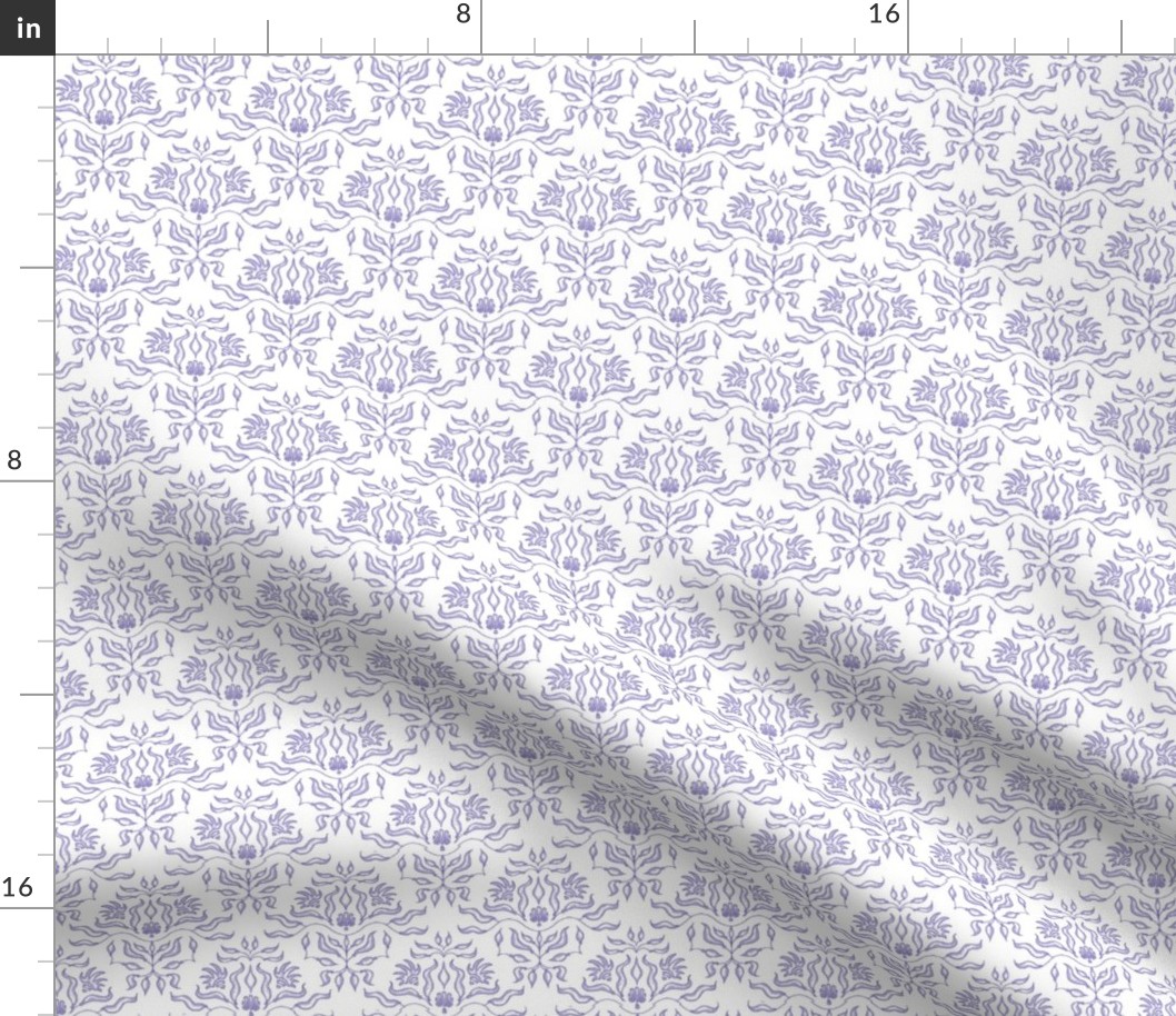 Seaweed Damask- White/Lavender