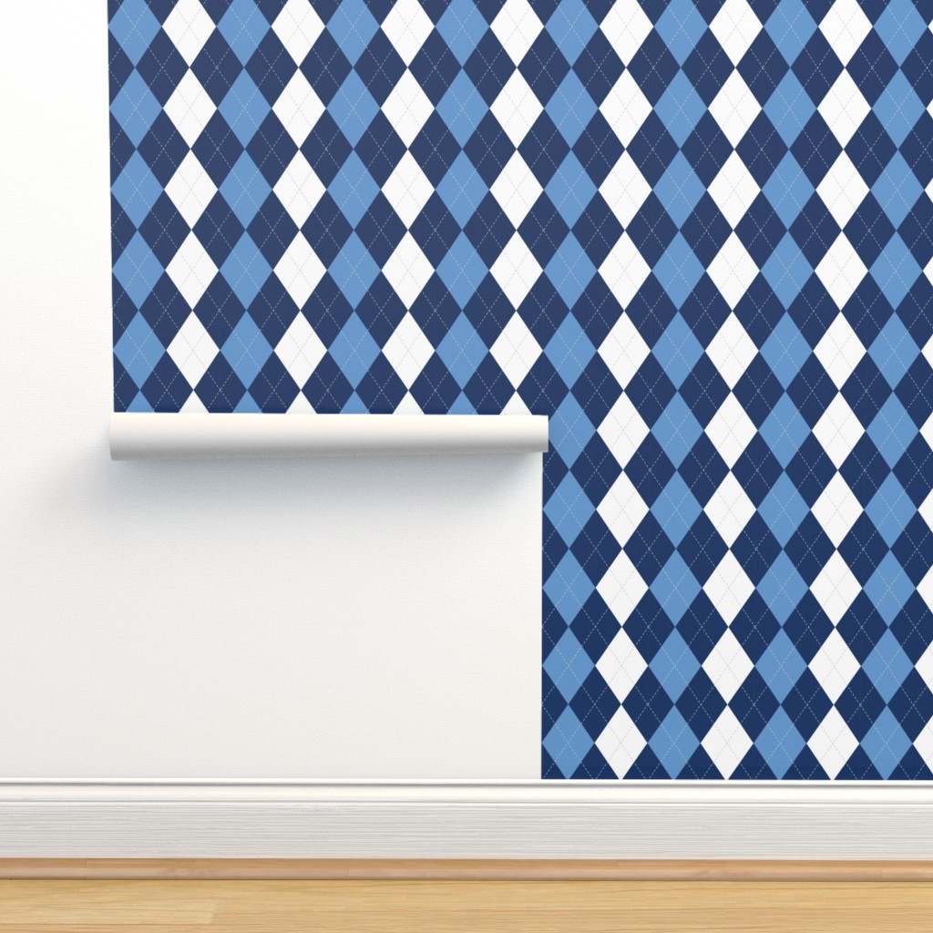 Blue Argyle Diamond Pattern Preppy Wallpaper | Spoonflower