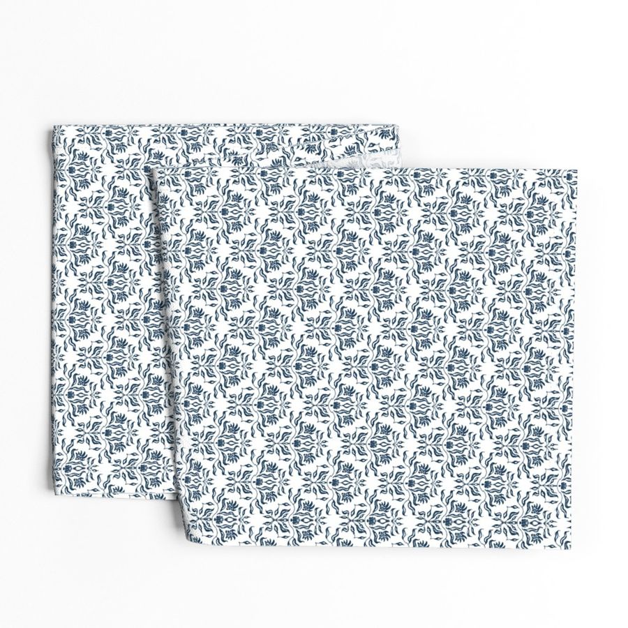 Seaweed Damask- Navy/White