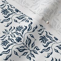 Seaweed Damask- Navy/White