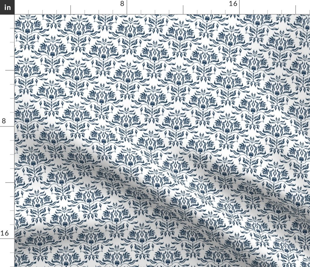 Seaweed Damask- Navy/White