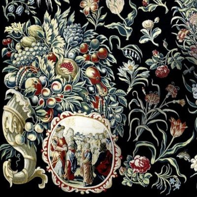 victorian baroque floral flowers horn plenty fruits peaches pomegranates grapes pears plums roses butterfly berry cherry kings antique shabby chic romantic neoclassical berries cherries barley wheat rye royalty palace butterflies leaf leaves