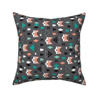 Geometric fox and pine tree illustration pattern rotated