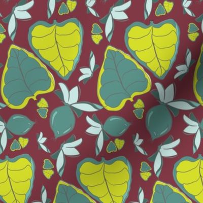 Tropical Leaves LG on Maroon_Miss Chiff Designs