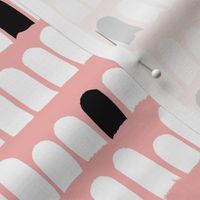 Scandinavian scallop abstract paint and brush stroke stripes and spots pink black and white