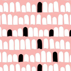 Scandinavian scallop abstract paint and brush stroke stripes and spots pink black and white