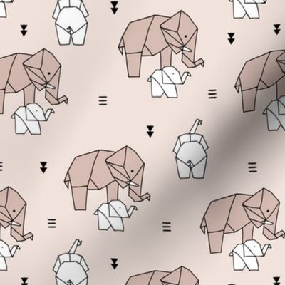 Sweet origami paper art safari theme elephants mother and baby gender neutral beige