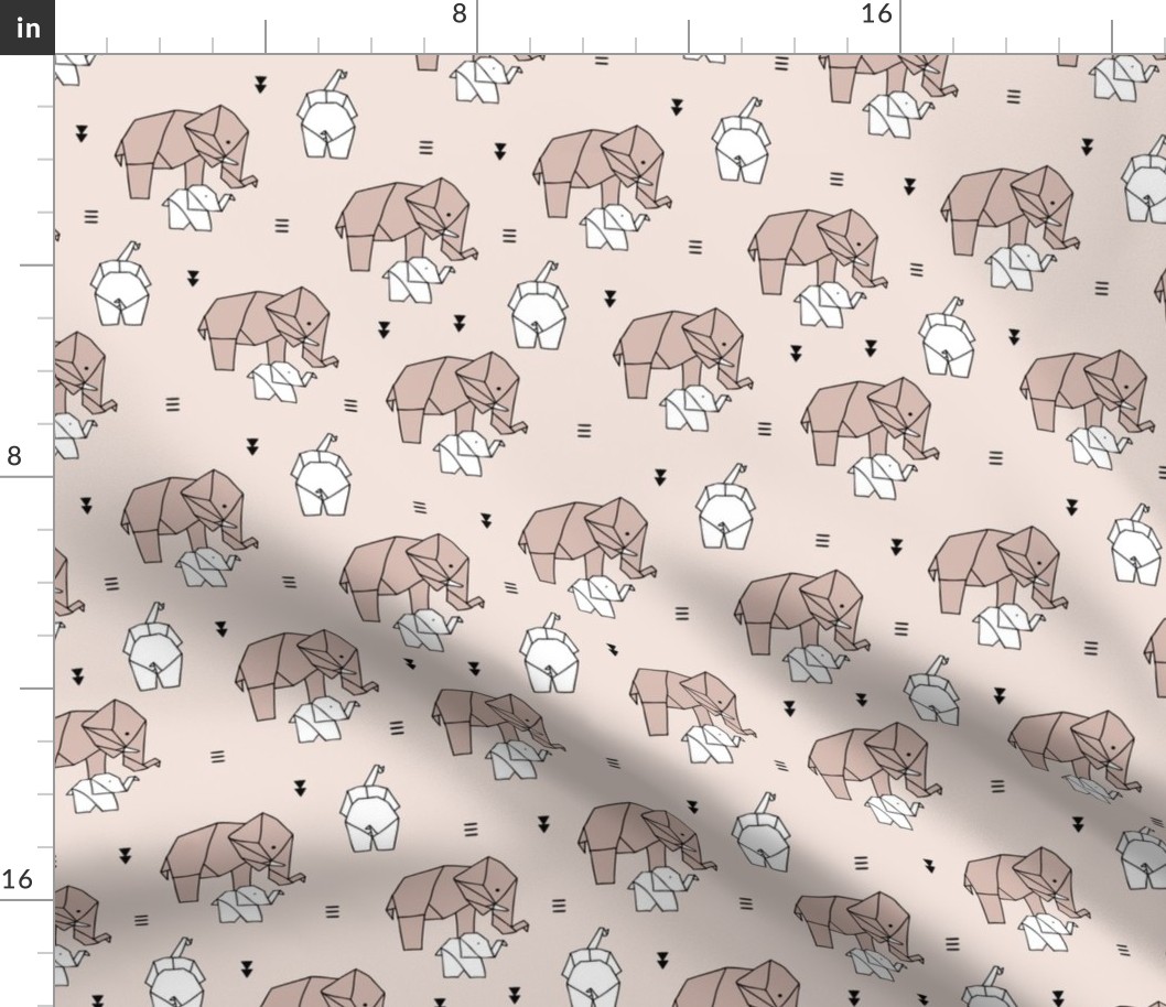 Sweet origami paper art safari theme elephants mother and baby gender neutral beige