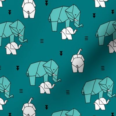 Sweet origami paper art safari theme elephants mother and baby gender neutral teal blue