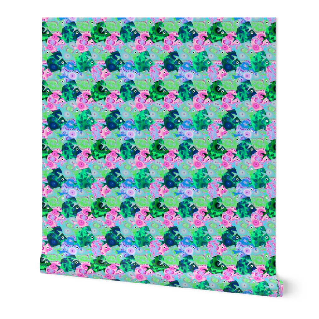 Tesselating Fish Fractal Pink Lime Sky