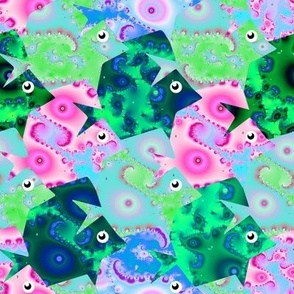 Tesselating Fish Fractal Pink Lime Sky