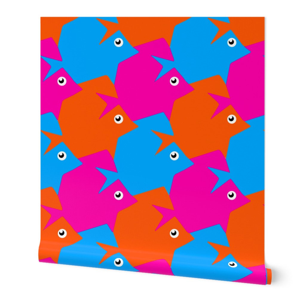 Tesselating Fish Vivid Pink Orange Sky