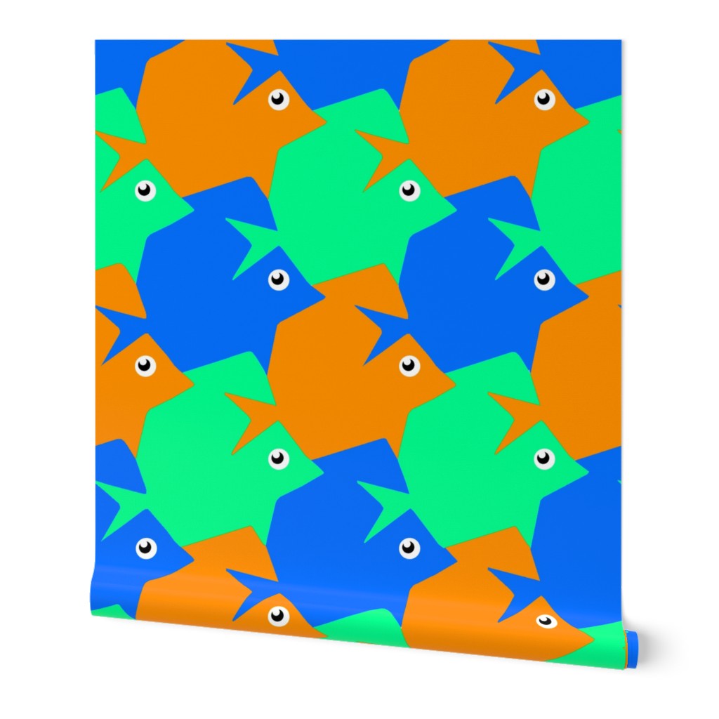 Tesselating Fish Blue Orange Mint