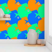 Tesselating Fish Blue Orange Mint