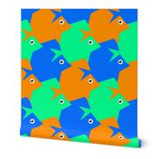 Tesselating Fish Blue Orange Mint