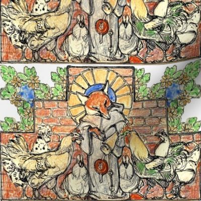 animals foxes chickens hens roosters birds medieval monks priests friar plants flowers leaves leaf