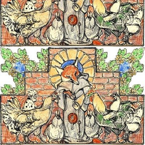 animals foxes chickens hens roosters birds medieval monks priests friar plants flowers leaves leaf