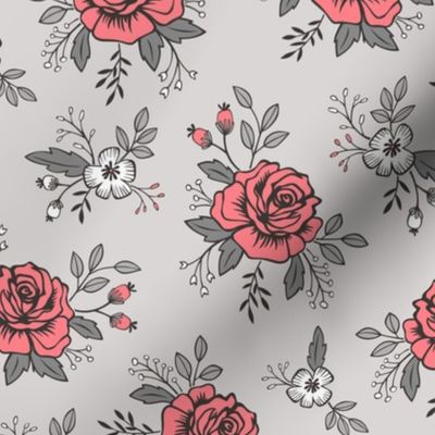 Rose and Flower on Grey Valentine Floral