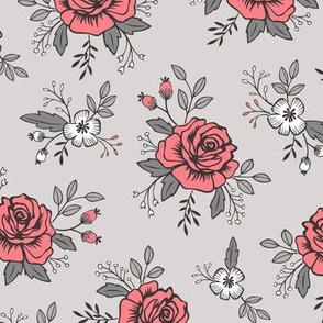 Rose and Flower on Grey Valentine Floral