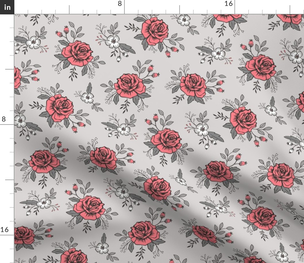 Rose and Flower on Grey Valentine Floral