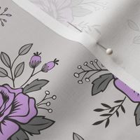 Rose and flower Purpel on Grey Valentine Floral