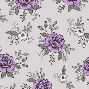 Rose and flower Purpel on Grey Valentine Floral