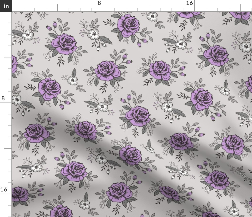 Rose and flower Purpel on Grey Valentine Floral