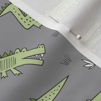 Alligators Crocodile Green on Grey