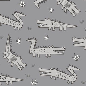 Alligators Crocodile Grey on Dark Grey