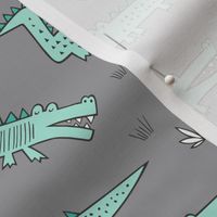 Alligators Crocodile Mint on Grey