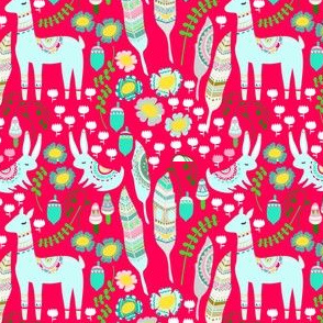 Llama / Alpaca Bright Pink Floral