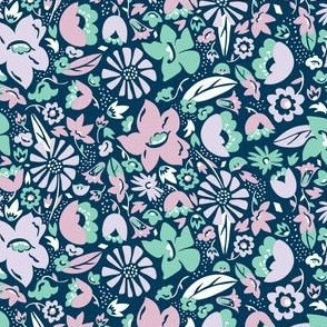 Betty - Floral Blue Aqua Purple