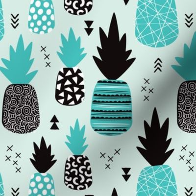 Awesome blue pineapple vintage summer fruit design in blue black and white