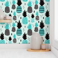 Awesome blue pineapple vintage summer fruit design in blue black and white