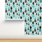 Awesome blue pineapple vintage summer fruit design in blue black and white