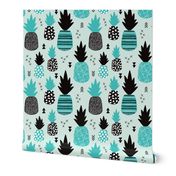 Awesome blue pineapple vintage summer fruit design in blue black and white