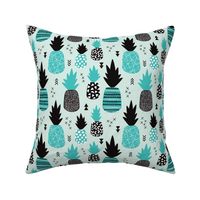 Awesome blue pineapple vintage summer fruit design in blue black and white