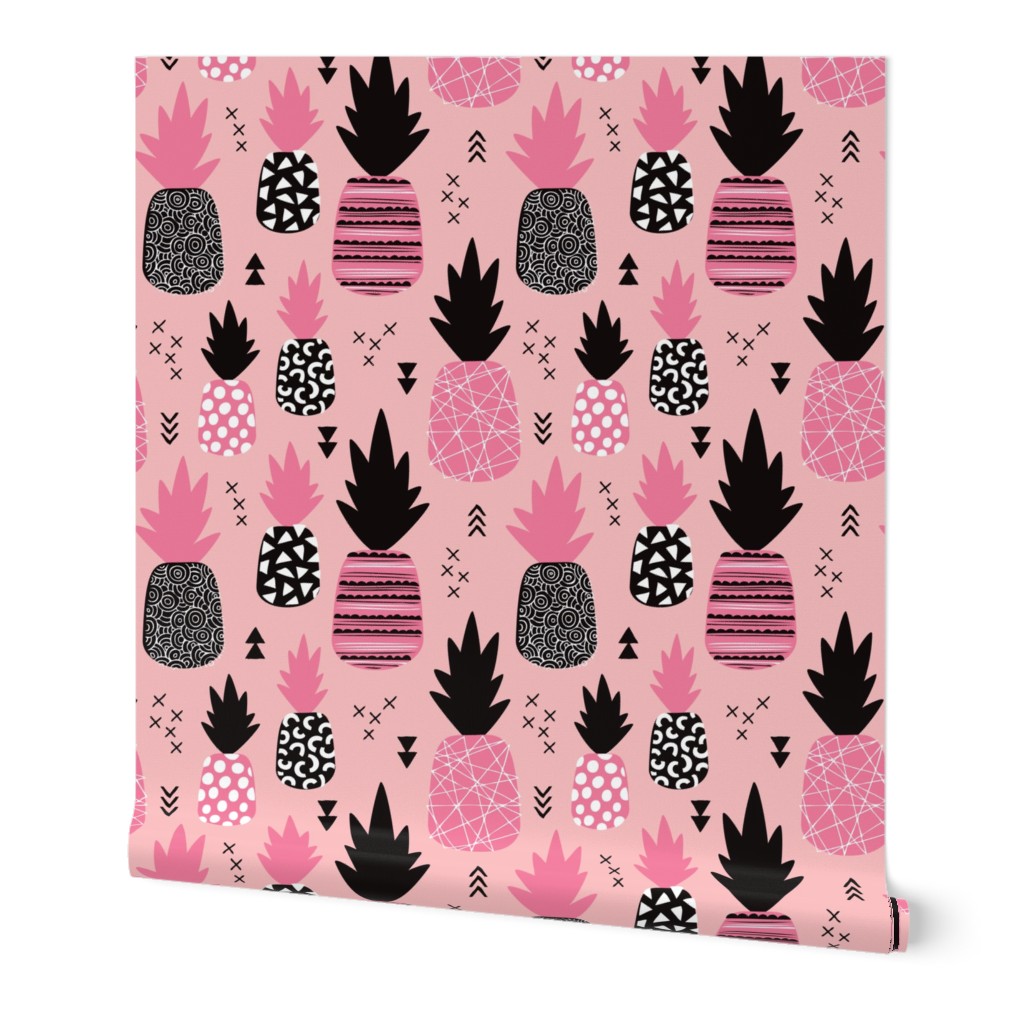 Awesome trendy pineapple vintage summer fruit design in pink black and white