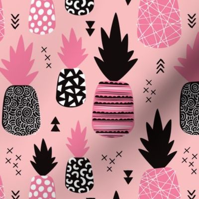 Awesome trendy pineapple vintage summer fruit design in pink black and white