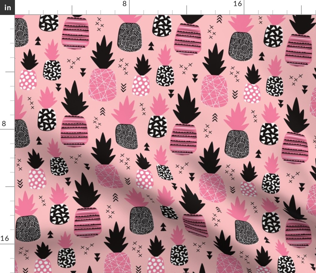 Awesome trendy pineapple vintage summer fruit design in pink black and white