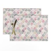 Dusky Rose, Cream and Grey Floral Moroccan Tiles