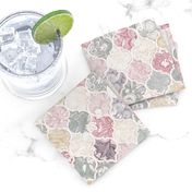 Dusky Rose, Cream and Grey Floral Moroccan Tiles