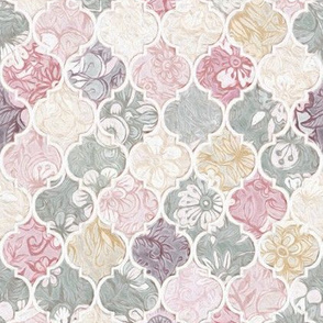 Dusky Rose, Cream and Grey Floral Moroccan Tiles