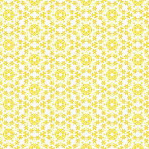 Little Yellow Flowers in Circles on White