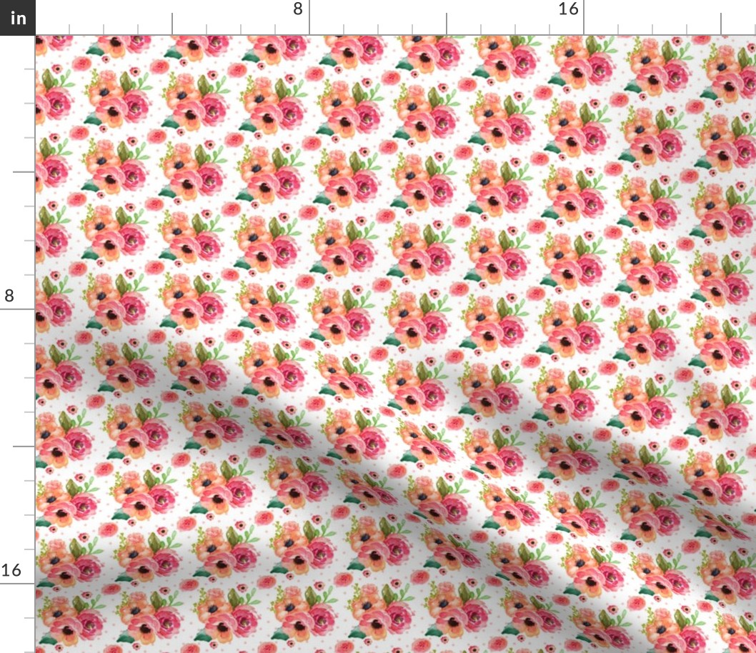 Mini Floral Polka in White & Pink